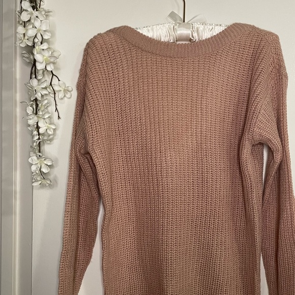 SOFT MAUVE V NECK OVERSIZED SLOUCHY SWEATER - Picture 6 of 8